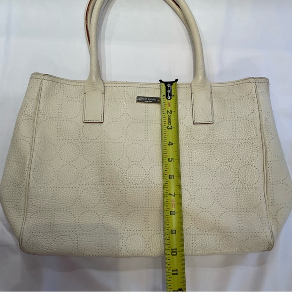 Vintage Luxury Kate Spade White Leather Dot Noel Tote Green Interior Old Money - Picture 6 of 16